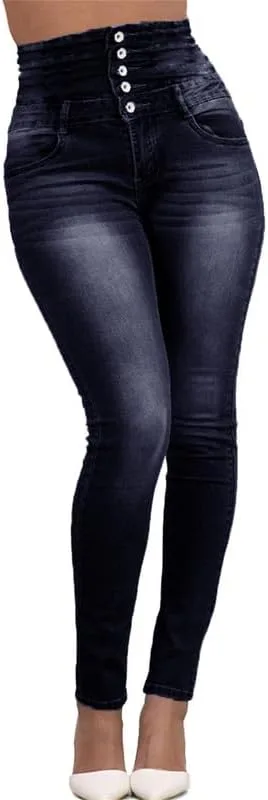

Andongnywell Женские джинсы High Waist Stretch с застежкой на пуговицах Push Up Butt Lifting Skinny fit