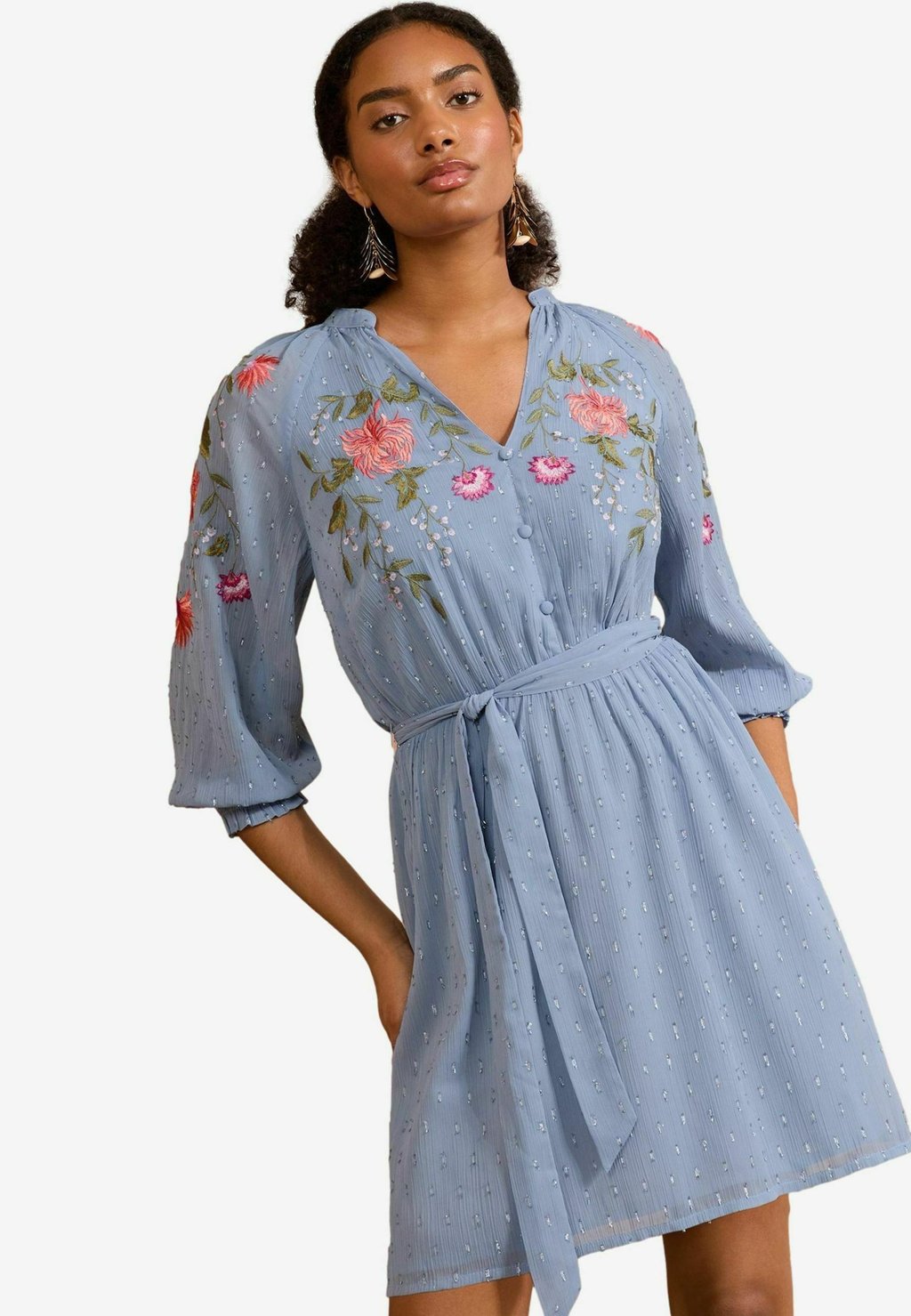 

Повседневное платье REGULAR FIT - EMBROIDERED BELTED 3/4 SLEEVE MINI Love & Roses, синий