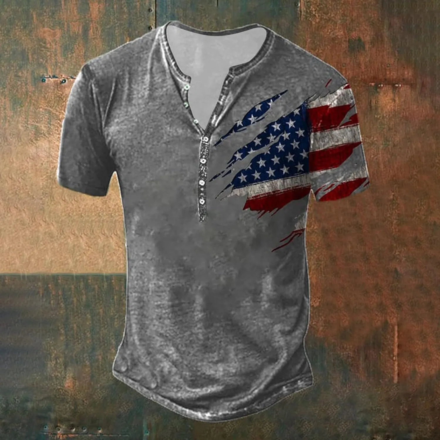 Мужская футболка с флагом США, Henley, 2-Dark Gray — фото 2