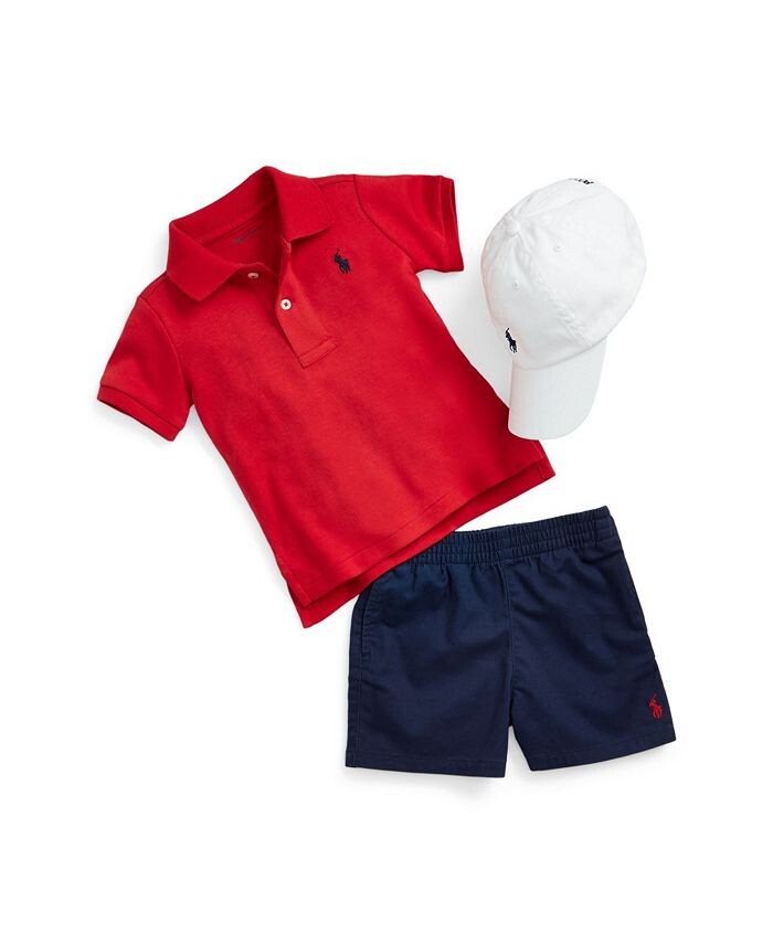 Хлопковая рубашка-поло с короткими рукавами для маленьких мальчиков Polo Ralph Lauren, красный — фото 3