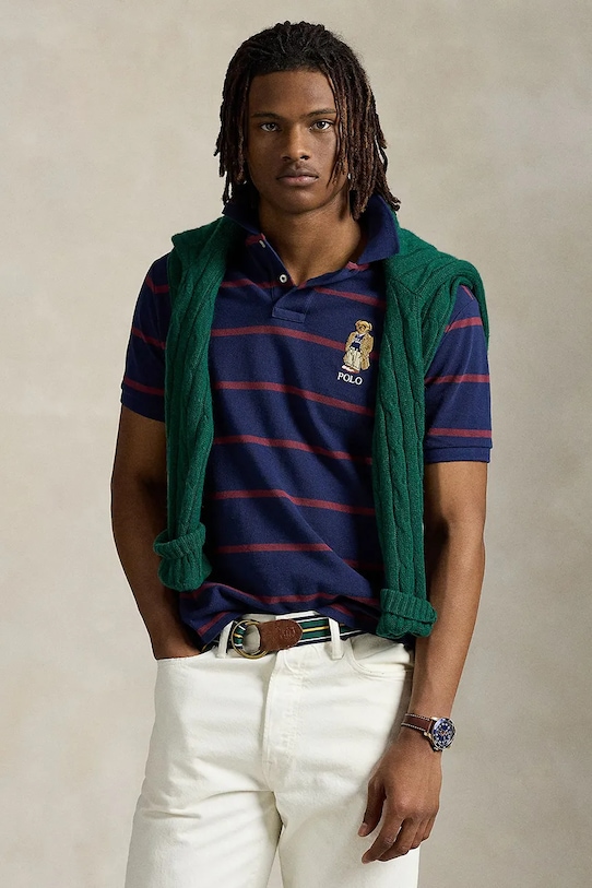 

Хлопковая поло Sskccmslm24 с коротким рукавом Polo Ralph Lauren, темно-синий