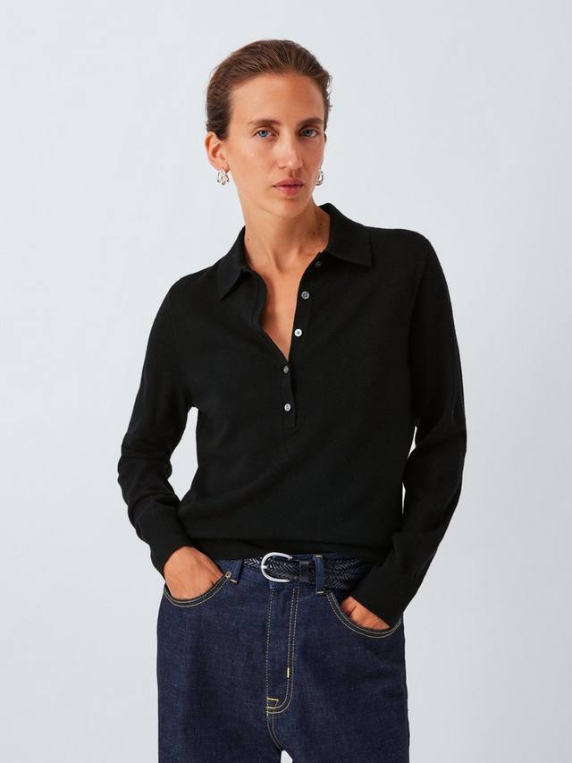 

Джемпер из мериносовой шерсти с воротником на полузастежке John Lewis, Black