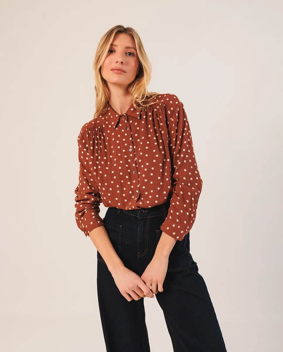 

Женская рубашка с длинными рукавами и воротником-стойкой Indi & Cold, бордовый