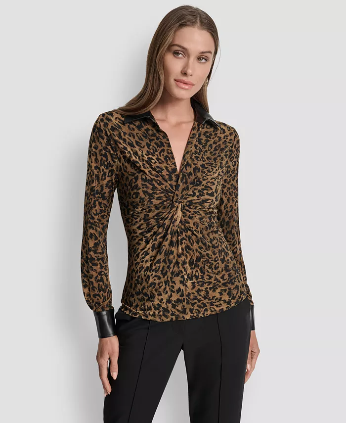 

Женская блузка с длинным рукавом и узлом спереди DKNY, коричневый
