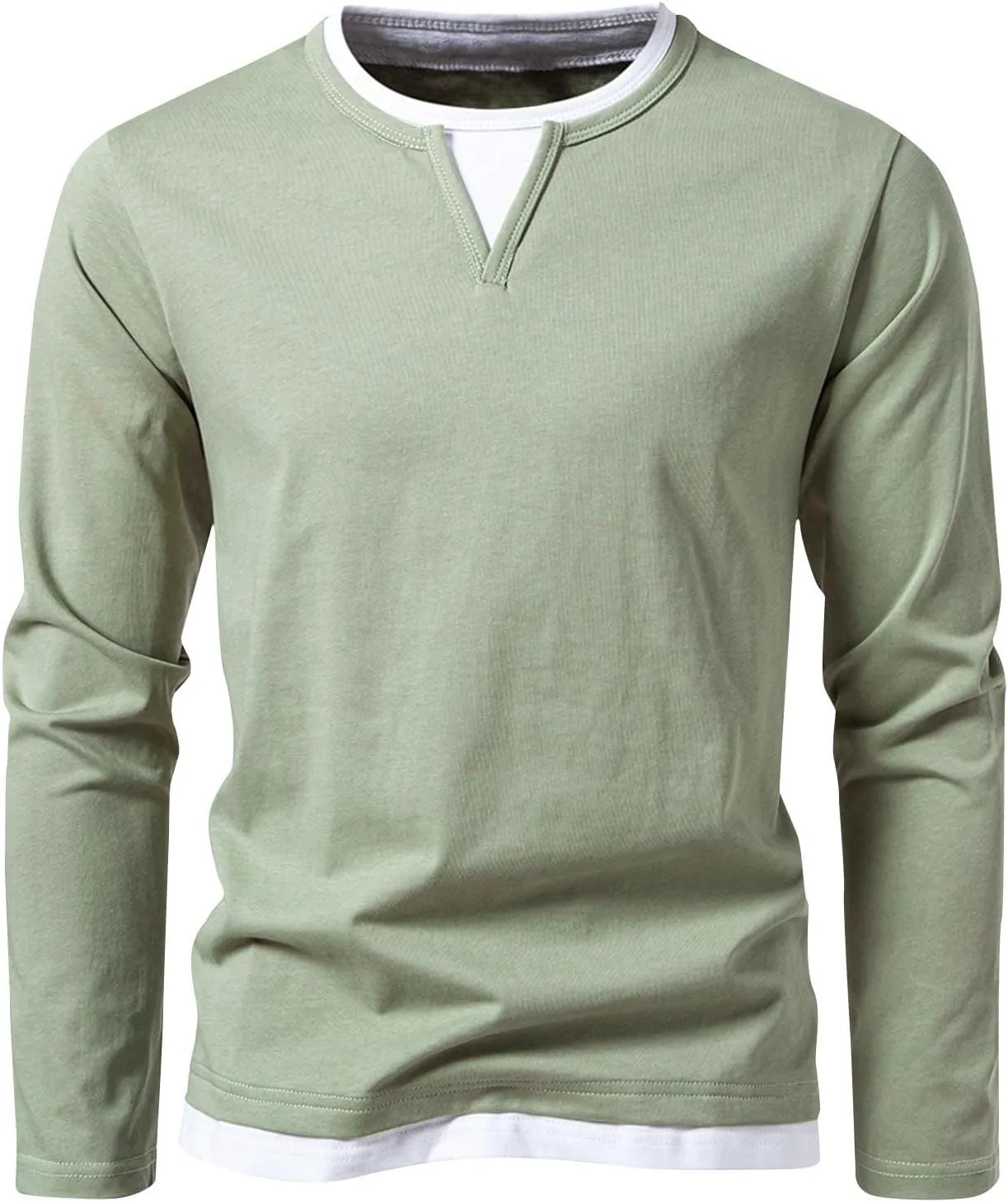 

Мужская футболка Long Sleeve Fashion Fake Two Piece Color Block Crewneck