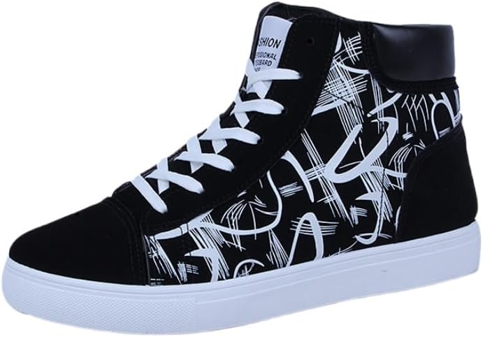 

Мужские высокие кеды большого размера на плоской подошве из холста - дышащие повседневные кроссовки для скейтборда для студентов и ежедневной носки Clolinde, белый/черный