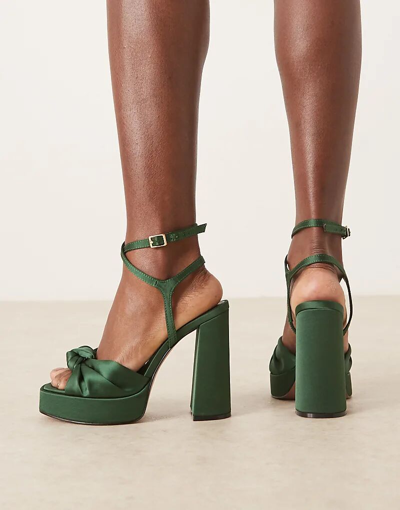 Босоножки на платформе и блочном каблуке ASOS DESIGN Wide Fit Nutshell из темно-зеленого атласа — фото 3