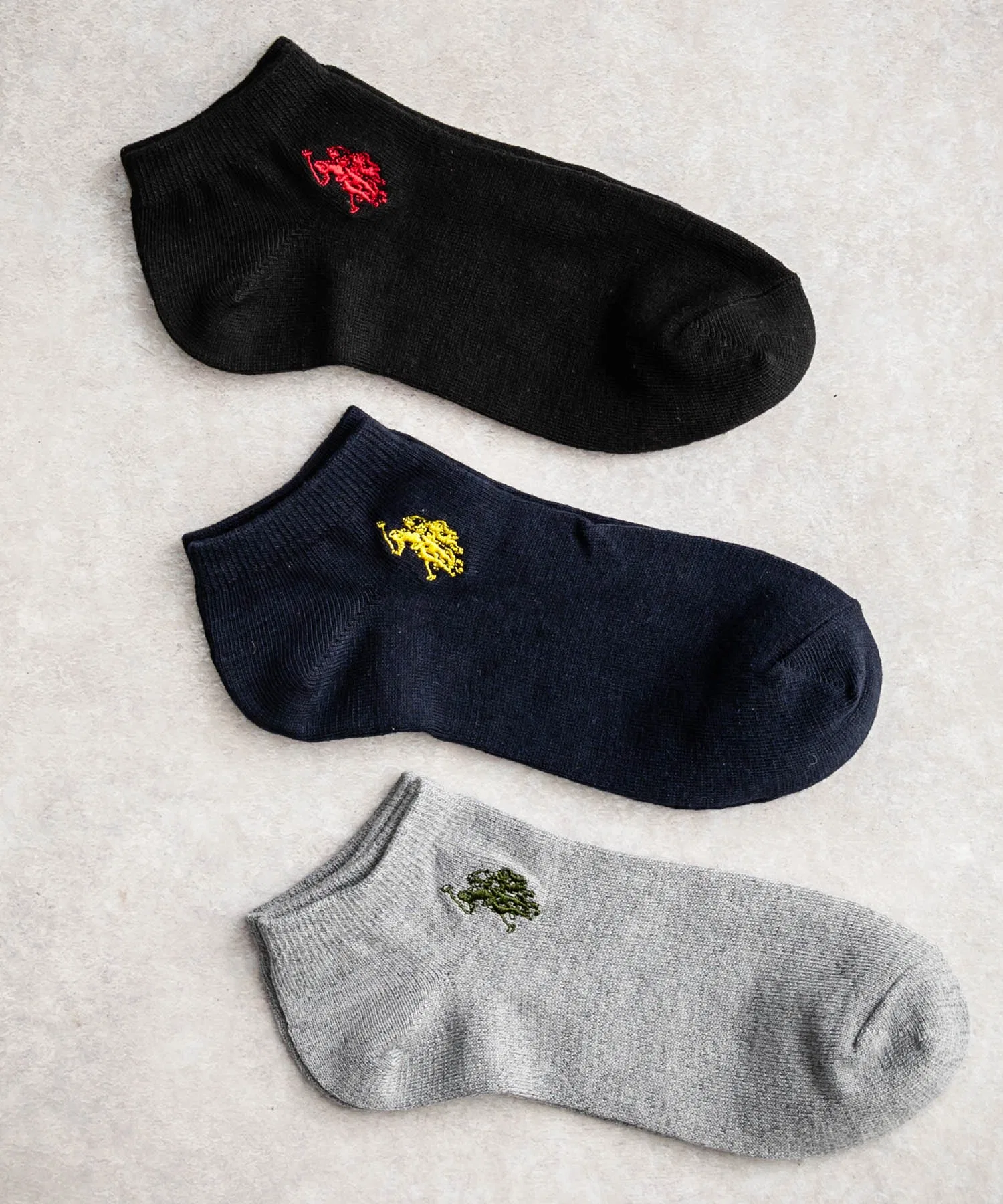 Носки до щиколотки/укороченные носки US POLO ASSN. — 3 пары в разных цветах с вышитым логотипом One-Point. — фото 2