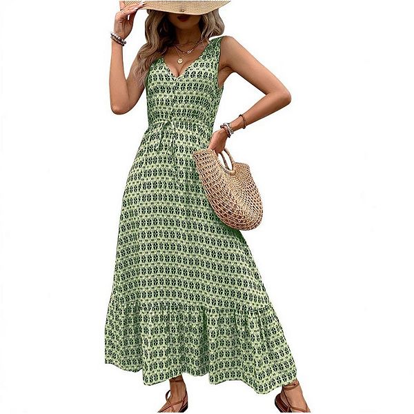 

Женское летнее платье-макси без рукавов на тонких бретелях для пляжа Yesfashion, Green