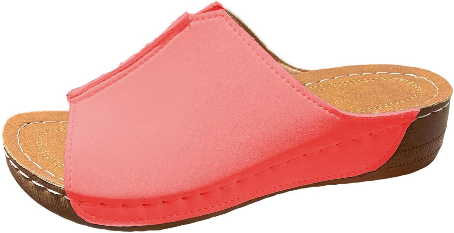 

Ортопедические сандалии для женщин 2025, кожаные сандалии на платформе и танкетке, удобные шлепанцы с поддержкой свода, летние дышащие шлепанцы на ножку, повседневные пляжные сандалии для прогулок с комфортом на весь день Generic, розовый