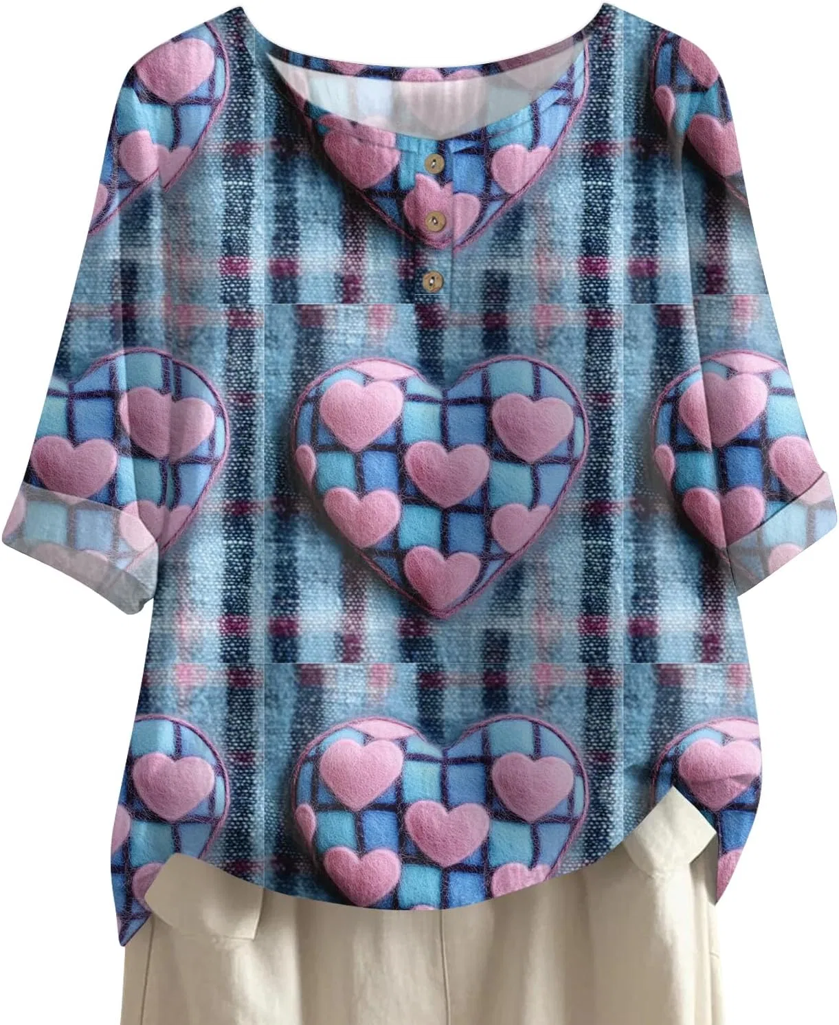 Блуза женская с принтом, Cotton Linen, 1-pink