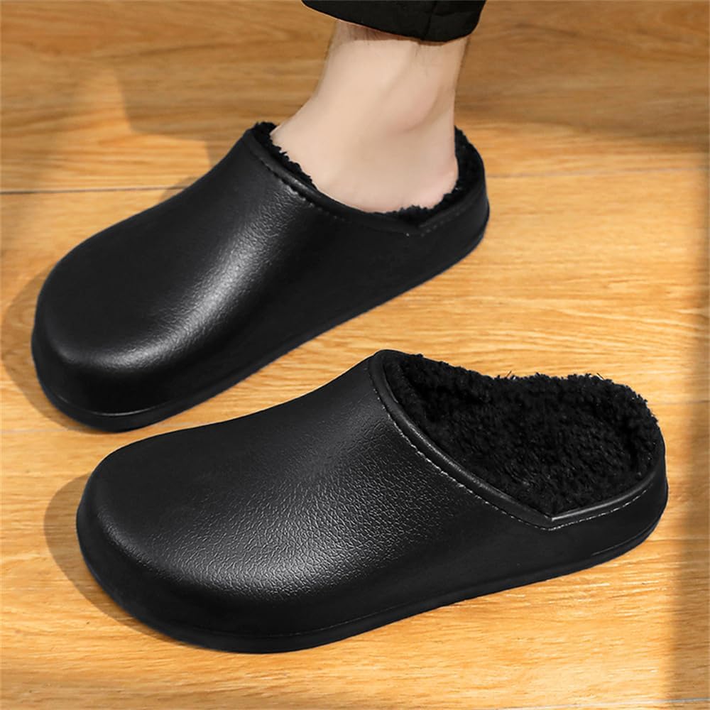 Тапочки Abborora Mens из пены с эффектом памяти с флисовой подкладкой для дома для мужчин, закрытые, водонепроницаемые, противоскользящие, зимние теплые тапочки, черный — фото 4