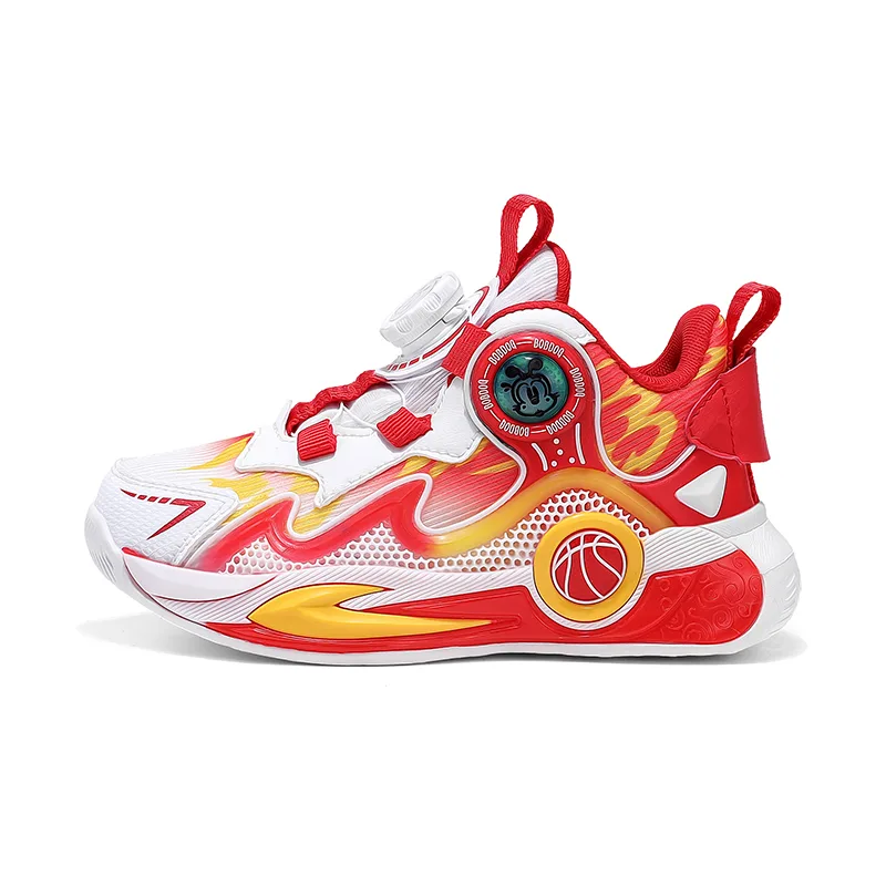 Детские баскетбольные кроссовки mid-top из искусственной кожи BOBDOG, TBK933A-China Red[Dual Network Breathable]
