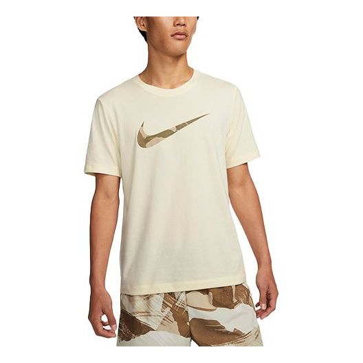 

Футболка Men's Nike Dri-FIT Camouflage Logo Printing Casual Round Neck Short Sleeve Creamy White T-Shirt DR7562-113