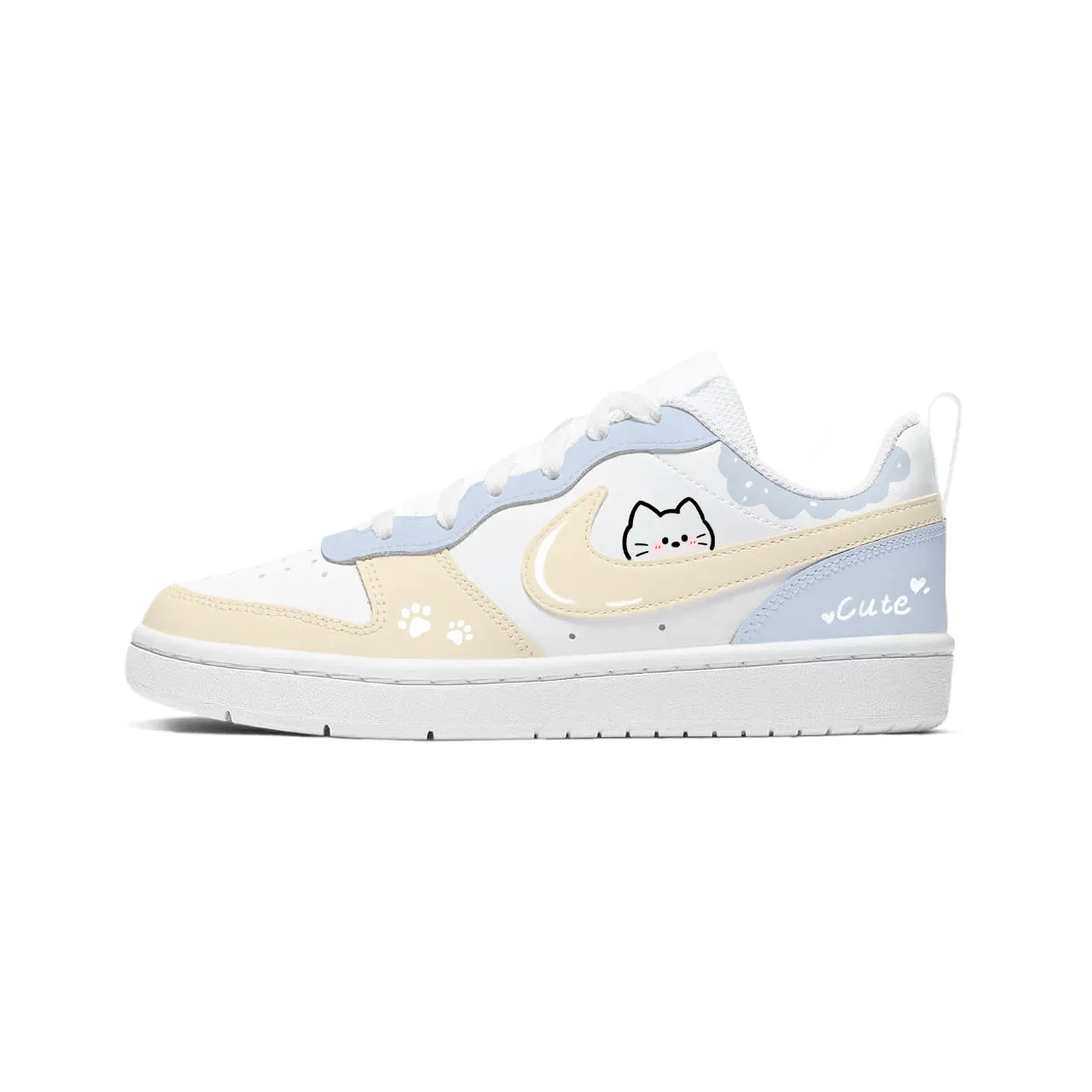 Кроссовки для скейтбординга детские Court Borough Lemon Puff Meow Cloud, нескользящие, низкие, абрикосовый, blue, унисекс Nike, White Yellow Blue
