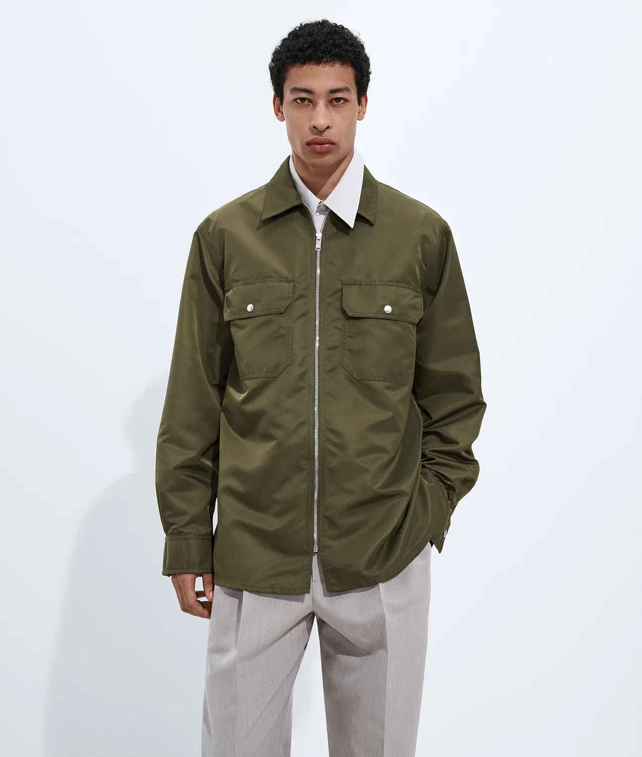 Нейлоновая рубашка-овершот BOTTEGA VENETA, хаки
