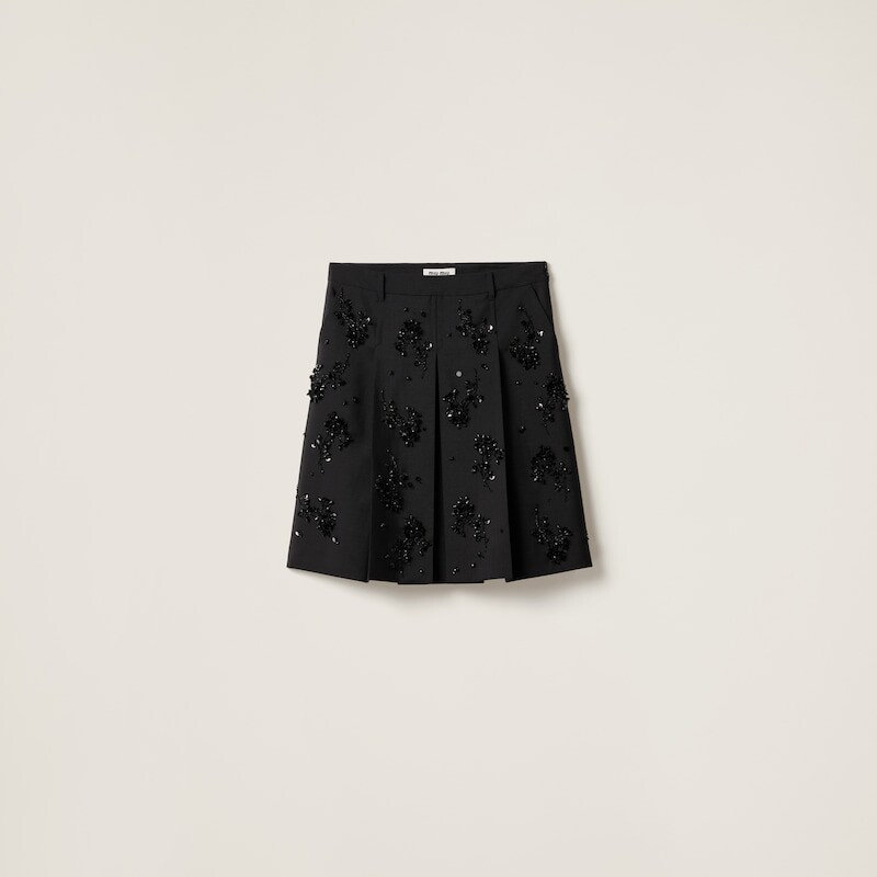 

Юбка из мохера с вышивкой Miu Miu, черный