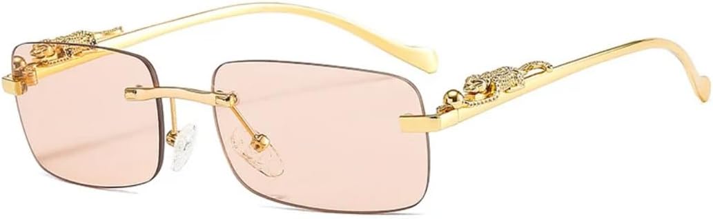 

Модные прямоугольные солнцезащитные очки без оправы для женщин в стиле ретро с прозрачными линзами цвета океана, мужские солнцезащитные очки с защитой от УФ-излучения UV400 UUPTTPL, Champagne