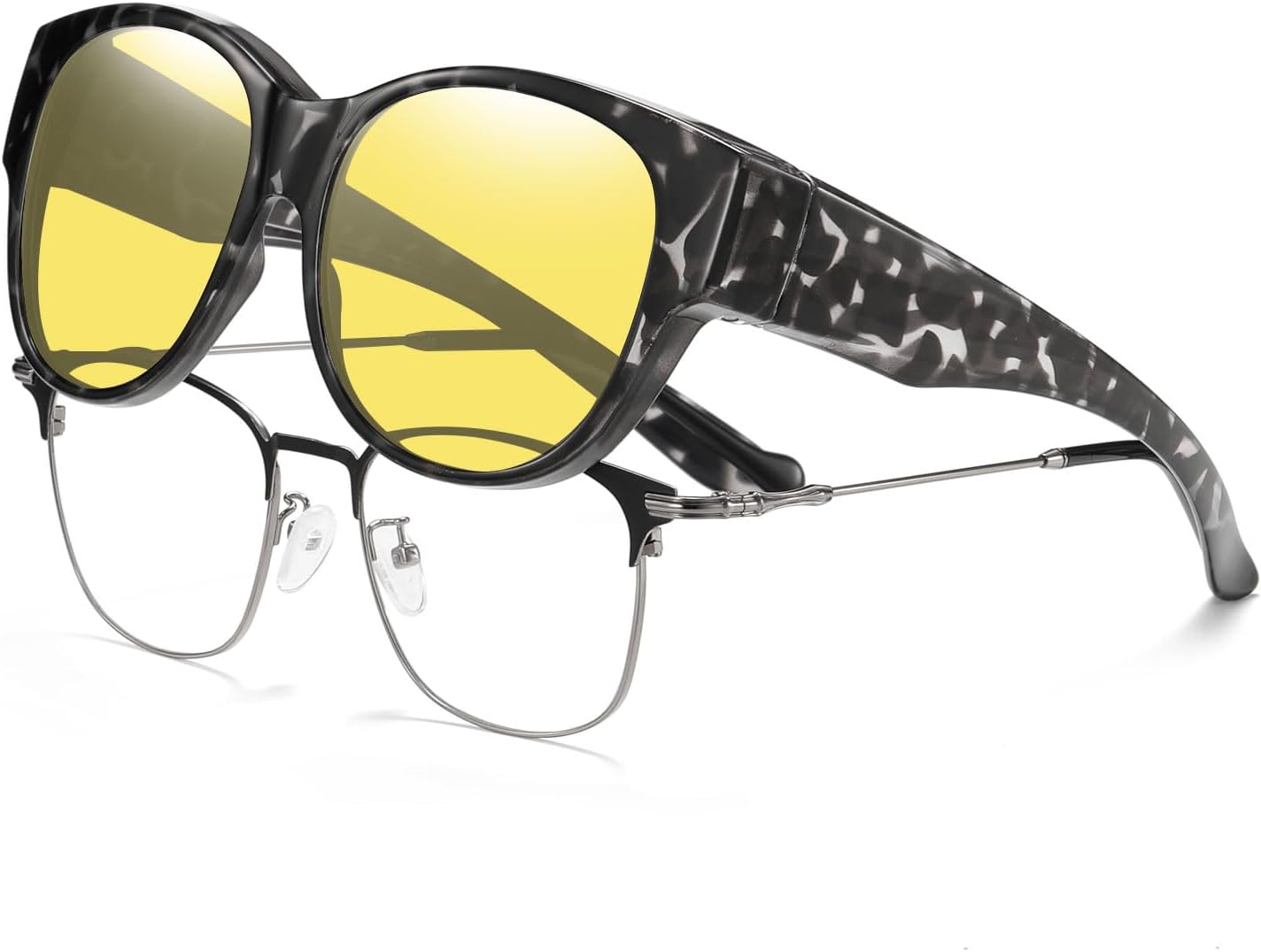 

Очки для вождения в ночное время HAOLOTA, женские, надеваются поверх обычных очков, поляризованные линзы желтого цвета с антибликовым покрытием для ночного использования, B08 White Tortoise/Night Vision