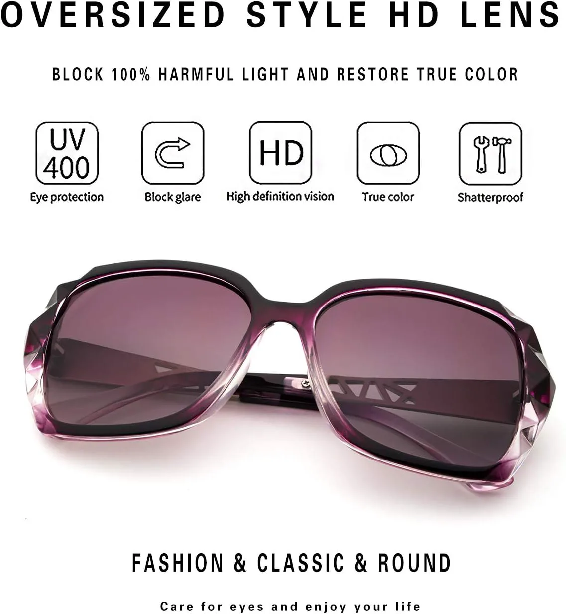 

Очки ANDOILT увеличенного размера с поляризацией для женщин, блестящая композитная оправа, классические женские очки, A0 2pcs Blue Frame Grey Lens + Purple