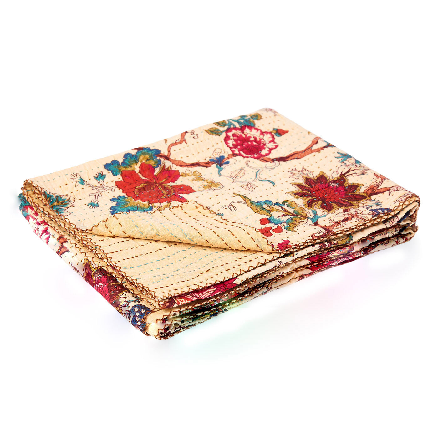 

Желтое и красное хлопковое одеяло Kantha с цветочной вышивкой размером 50 x 70 дюймов Homezia, цвет Multicolored