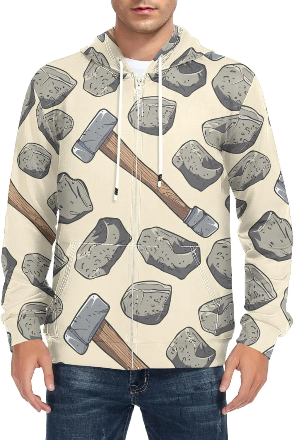 

Мужская толстовка с капюшоном Full Zip Rock Hammer, бесшовный узор, с карманом CUPADA