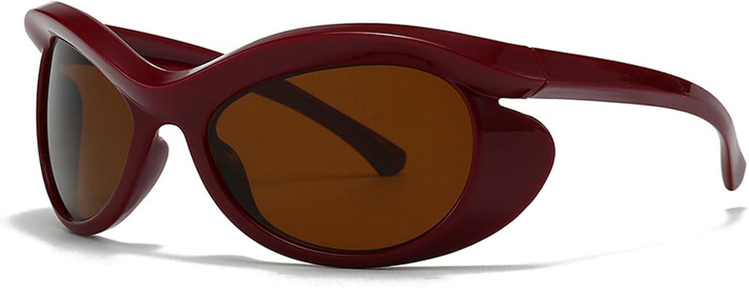 

Модные солнцезащитные очки большого размера «кошачий глаз» для женщин и мужчин, стильные солнцезащитные очки-щитки с защитой от УФ-излучения, обтекаемой формы mincl, Red Brown