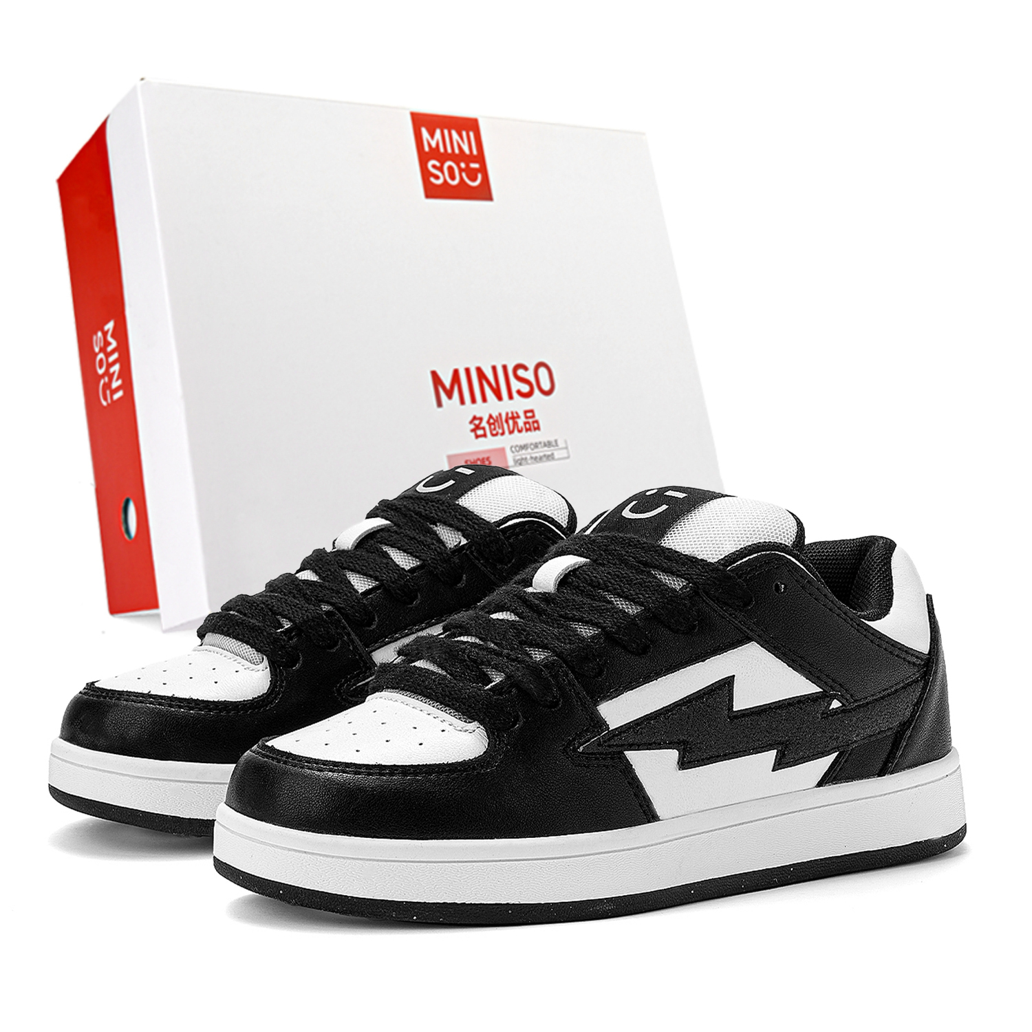 

MINISO Лайтнинг М серия лоу топ скейтборд обувь унисекс белый черный, цвет White Black