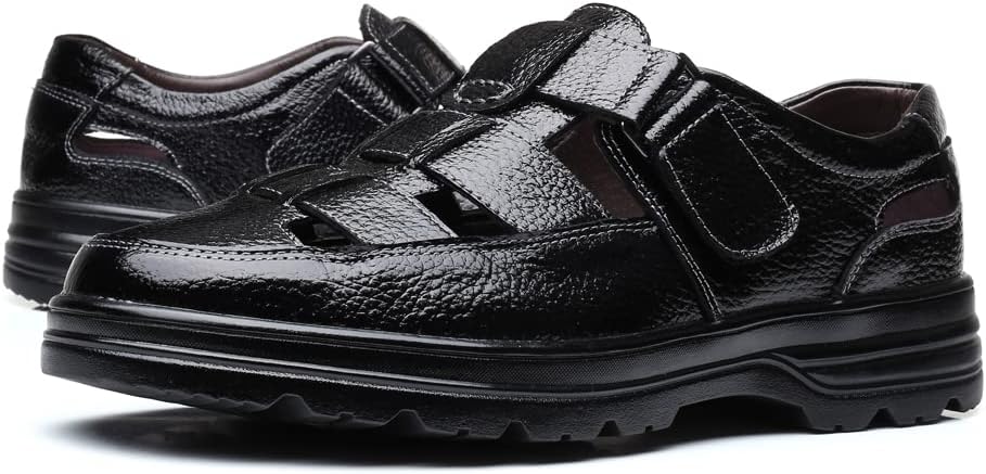 

Мужские повседневные кожаные сандалии для работы, закрытый носок, дышащие и удобные сандалии Generic, черный