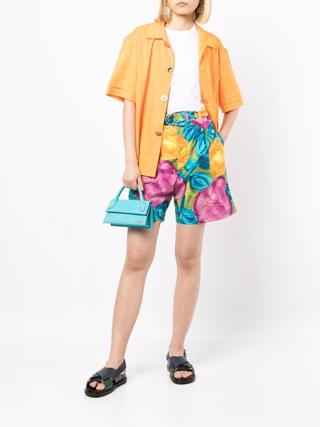 Marni шорты с поясом и цветочным принтом, разноцветный — фото 2