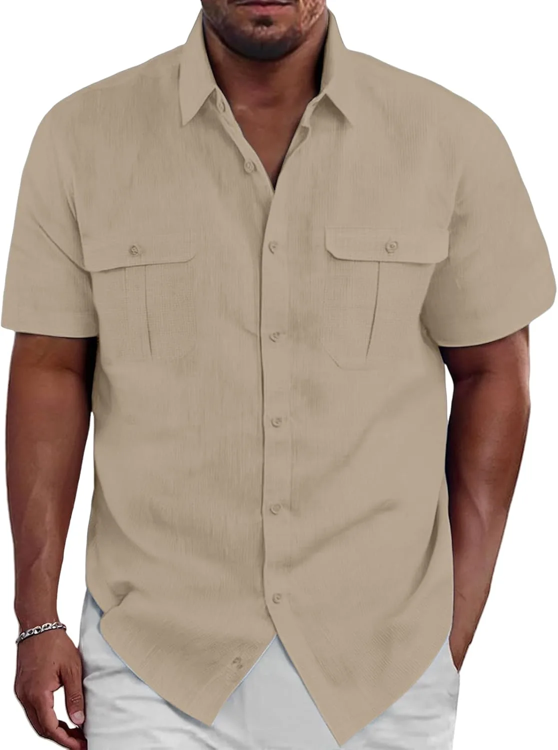 

Мужская летняя рубашка с коротким рукавом Cotton Linen RSZGSWS