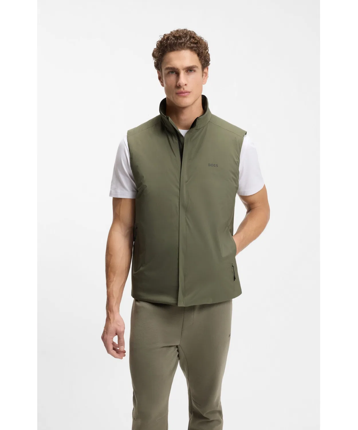 Жилет водонепроницаемый BOSS Menswear с логотипом, цвет хаки
