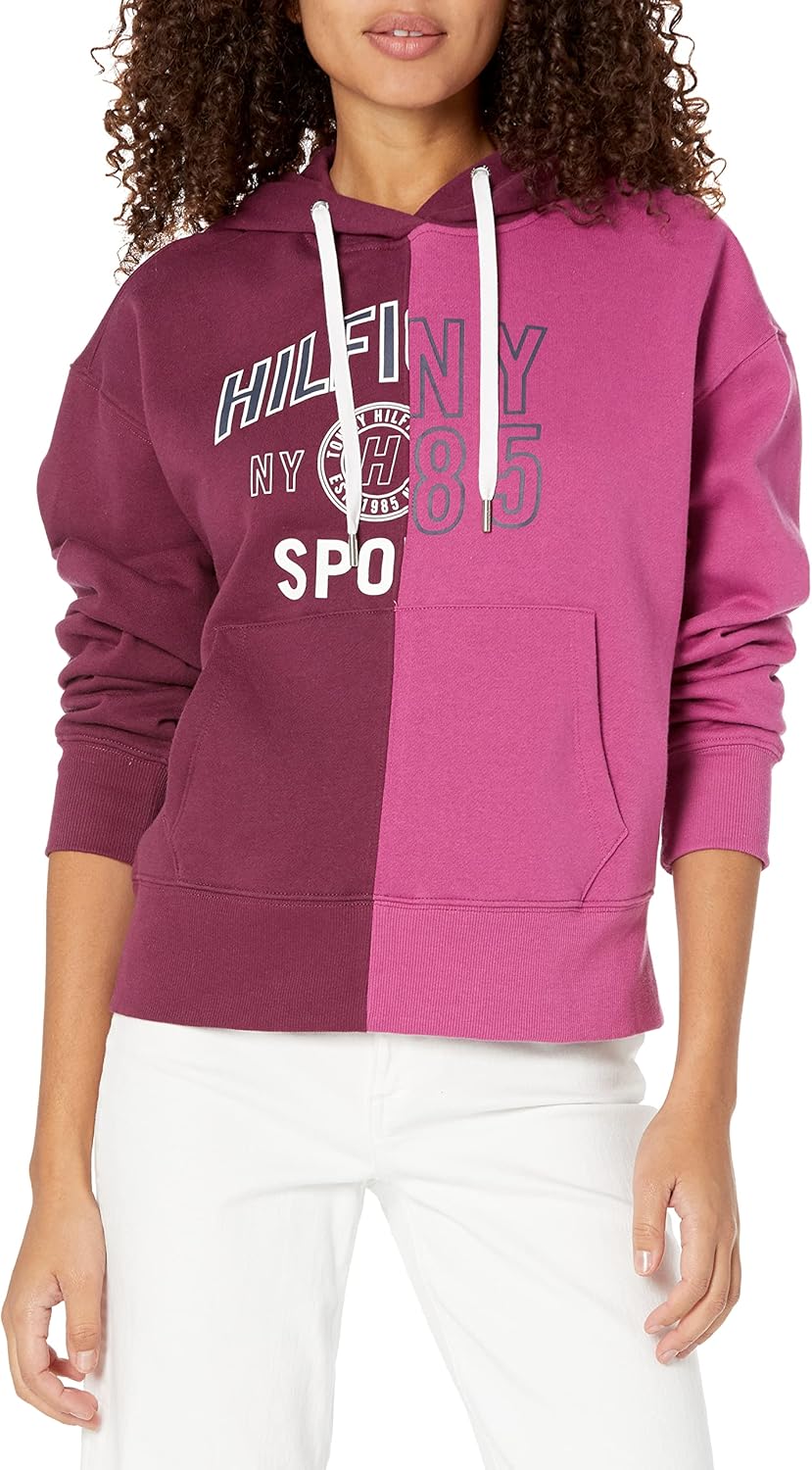 

Женская толстовка с капюшоном Tommy Hilfiger Colorblock Split Logo Crewneck Drawcord, Crushed Grape