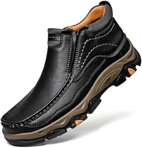 

Мужские дышащие кожаные ботинки Tokouk с ручной строчкой, классические уличные мокасины-чукка, нескользящие повседневные походные ботинки, черный