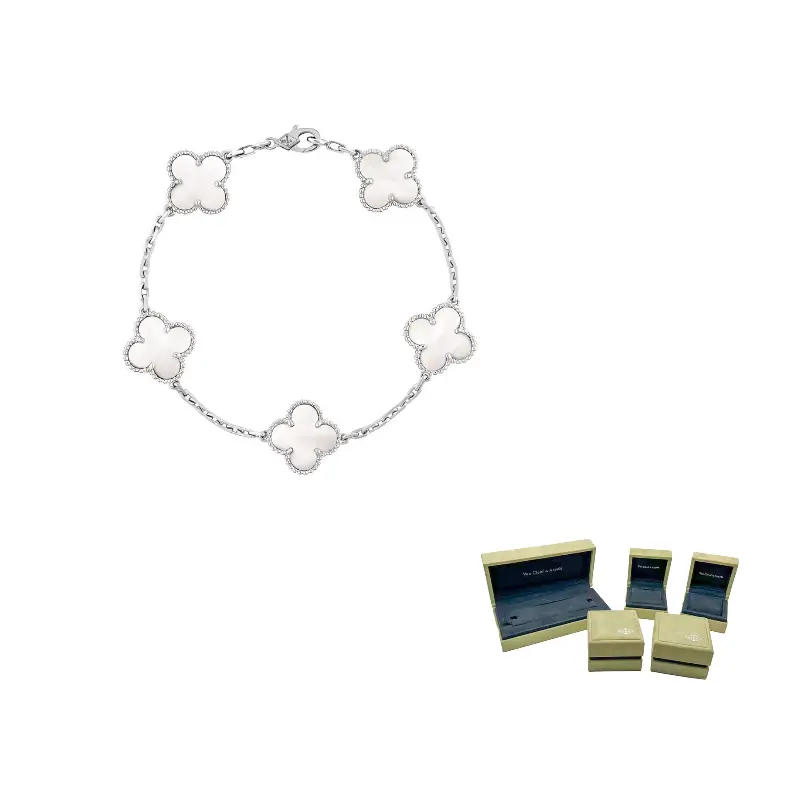 

Винтажный браслет Alhambra из белого золота 18K с перламутром Van Cleef & Arpels, серебряный Four-Bracelet