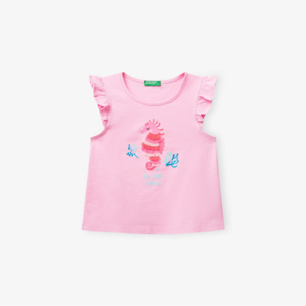 

Футболка Benetton с рюшами, розовый