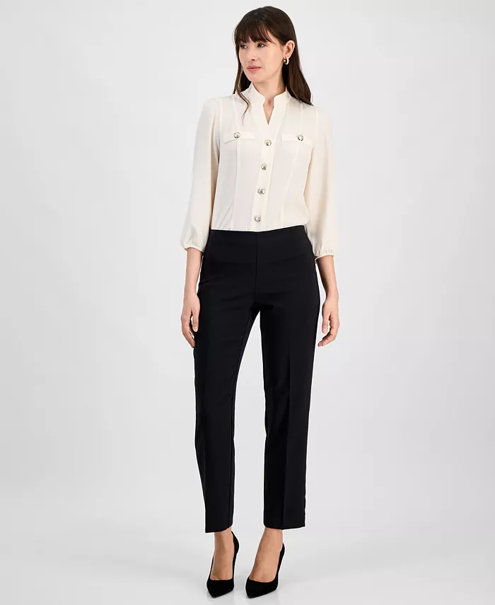 

Женские прямые брюки Liberty Stretch с манжетами на щиколотке и эластичным поясом Anne Klein, черный
