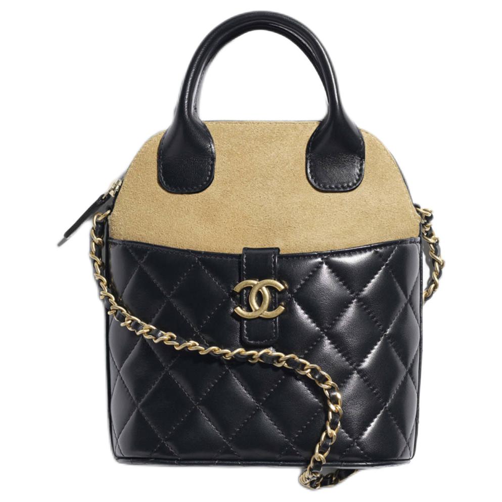 

CHANEL Женская сумка из замши с кожаными вставками черно-бежевая