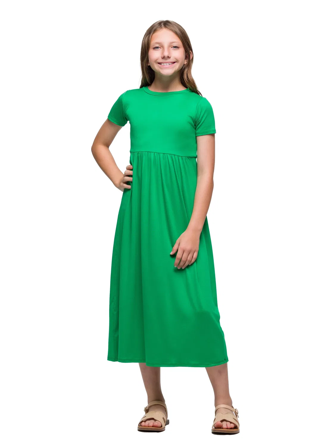 Платье миди с коротким рукавом и плиссировкой для девочек от 24sevenkid 24seven Comfort Apparel, зеленый