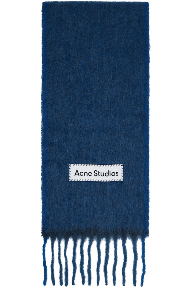 

Узкий шарф из темно-синей шерсти и мохера Acne Studios, темно-синий/черный