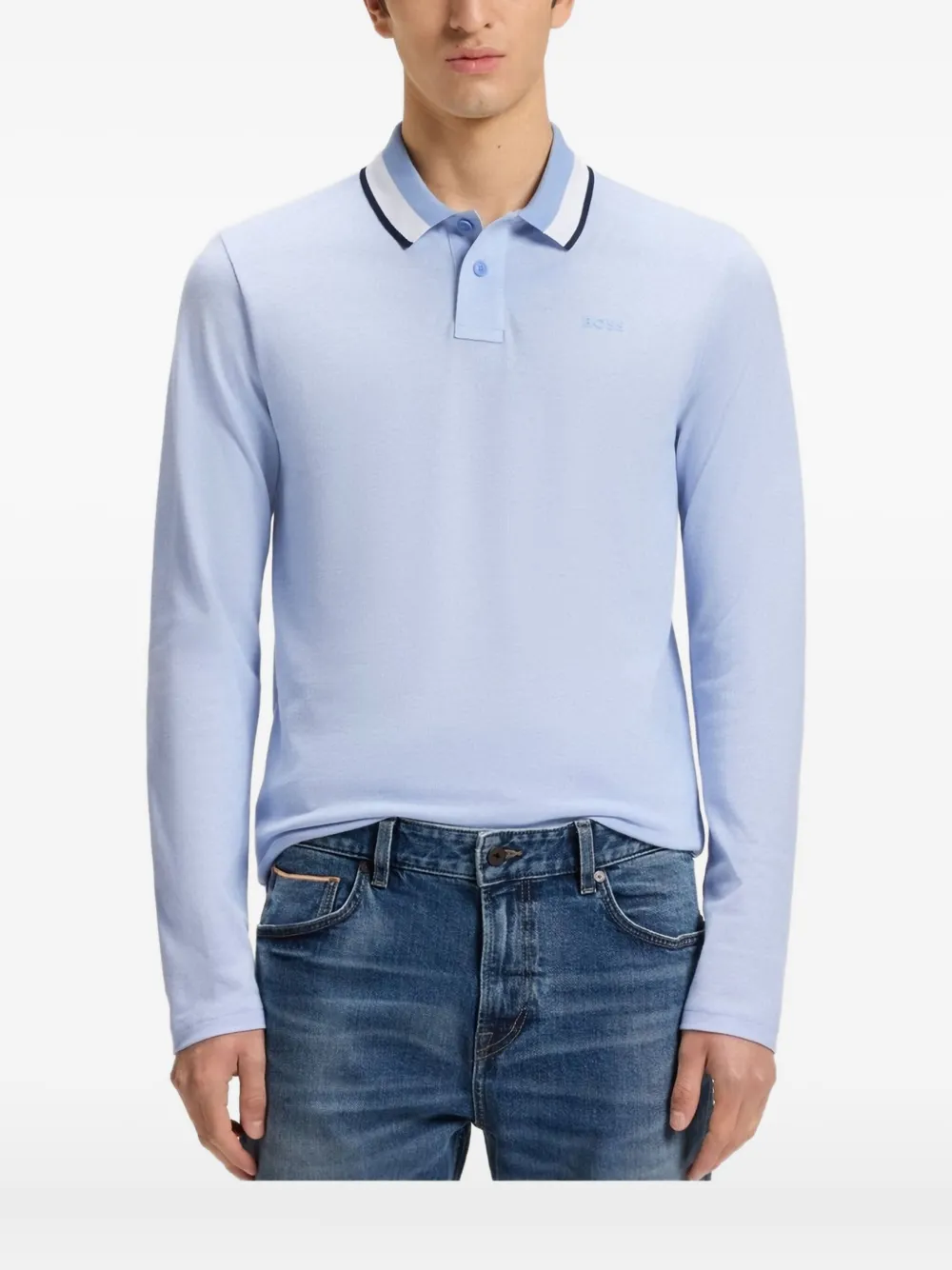 

Поло с длинными рукавами Boss, синий