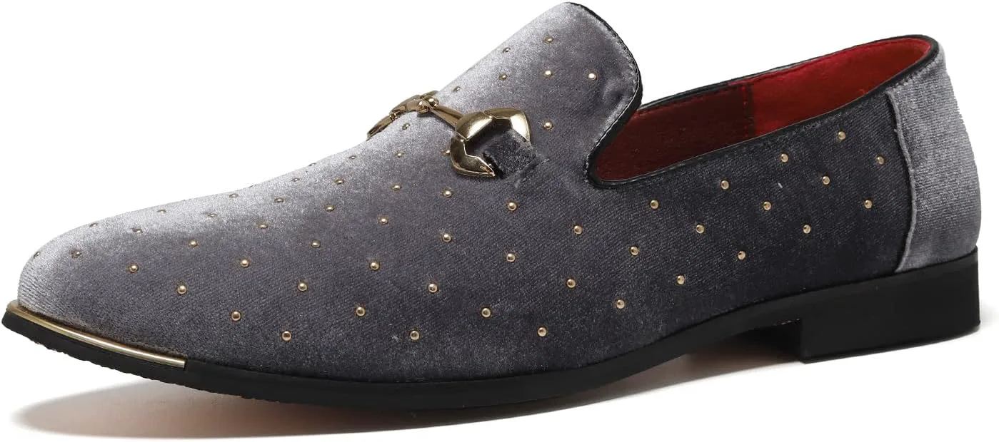 

Мужские замшевые лоферы LCQL с золотыми заклепками, вечерние туфли-слипоны для танцев, размеры 7-12,5, серый