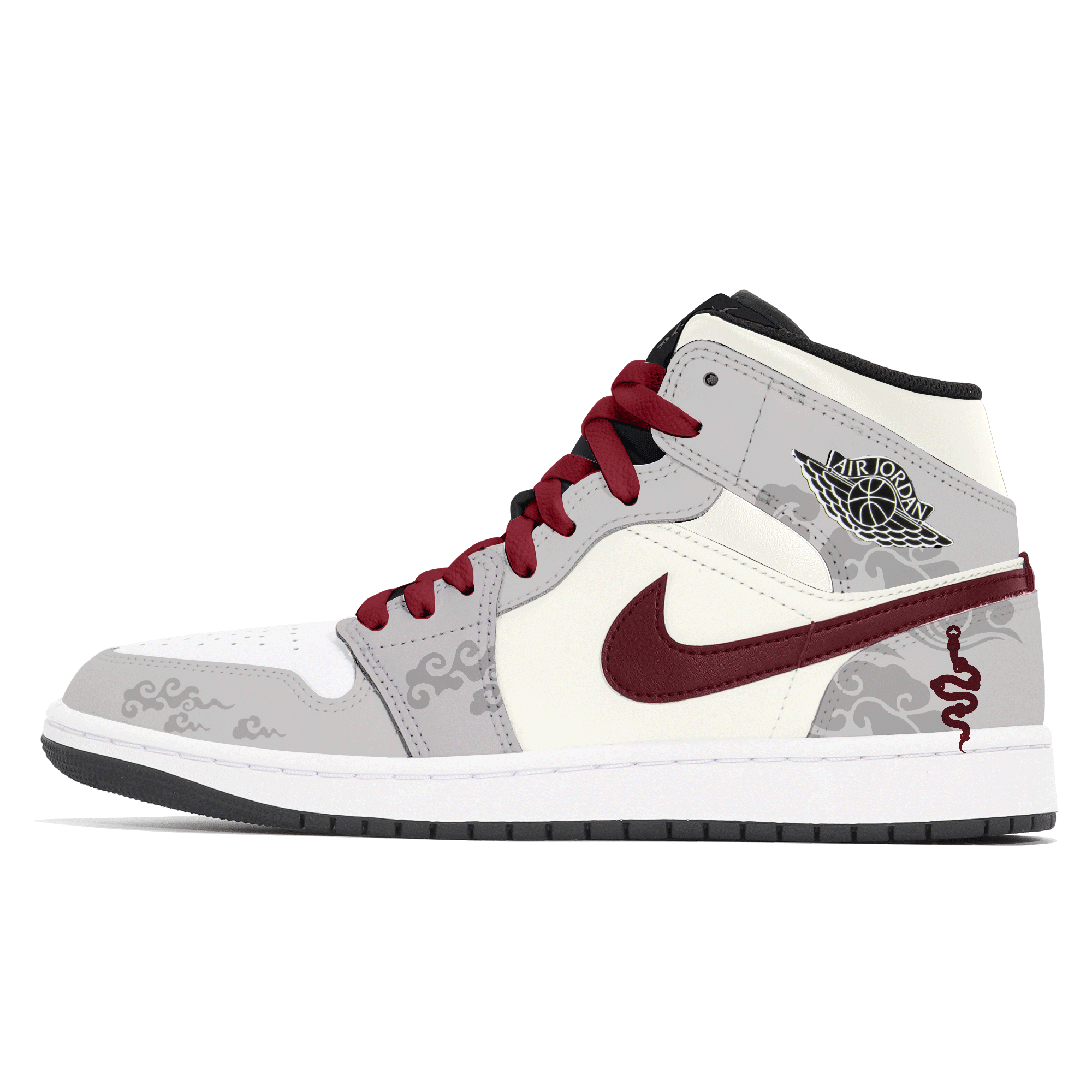 

Воздух 1 пылеудерживающие, принт змеиная кожа, устойчивые к истиранию дерева, мид-топ винтажные баскетбольные кроссовки мужские gray Jordan, серый