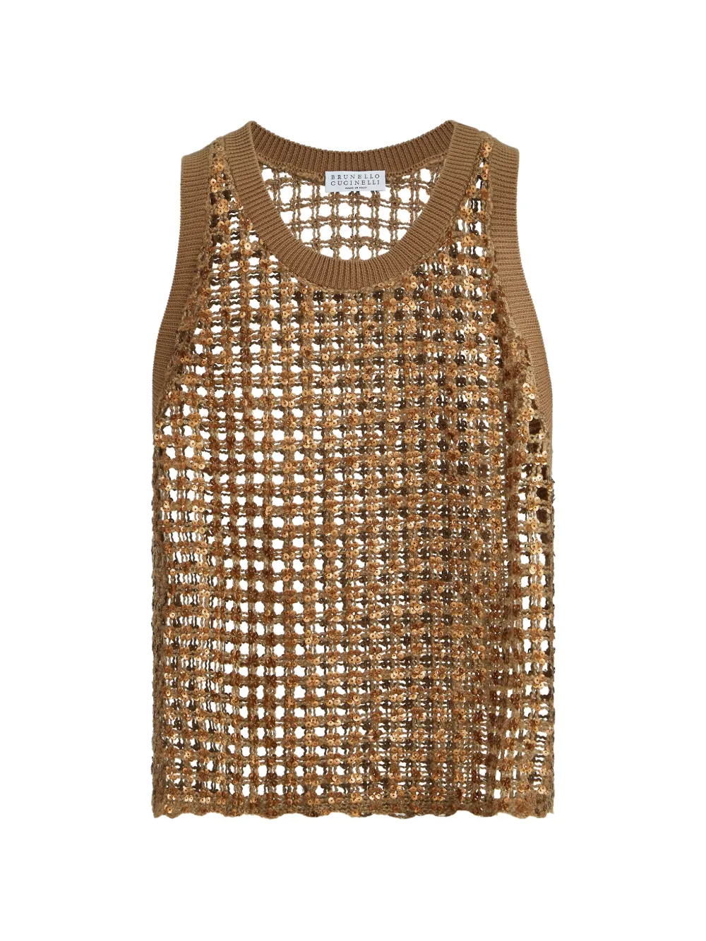

Топ с вышивкой из сетки Brunello Cucinelli, коричневый