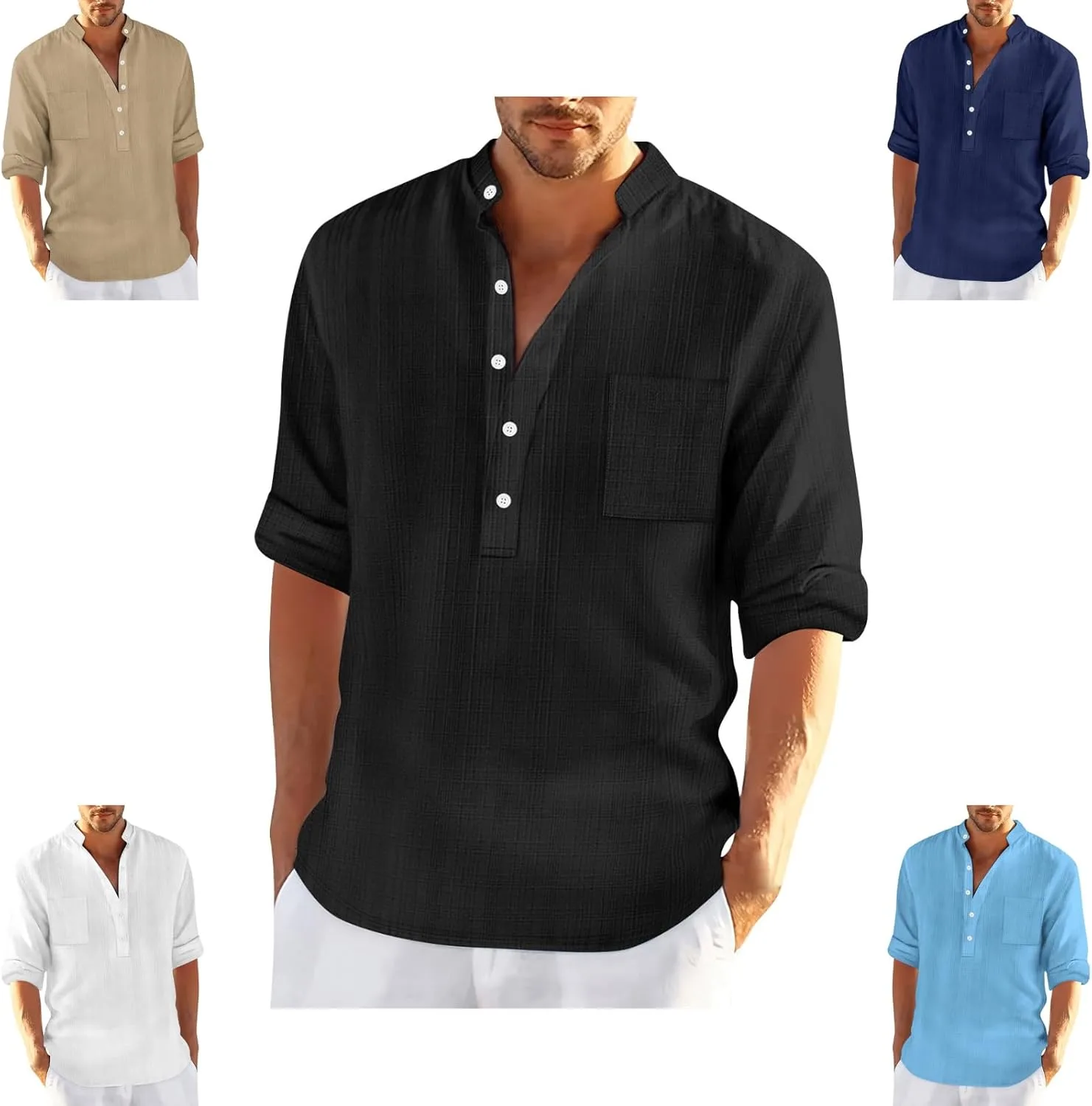 

Мужская хлопковая льняная рубашка с длинным рукавом