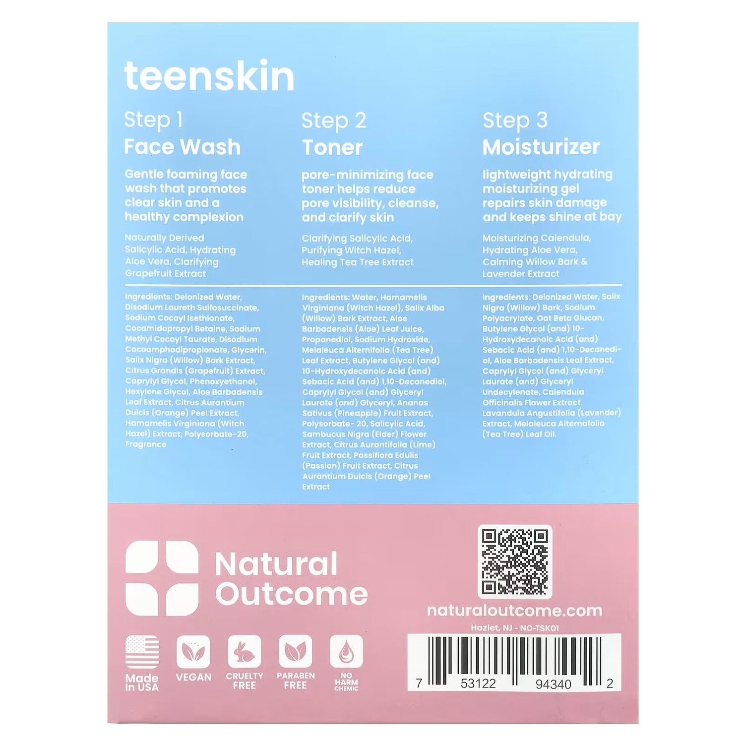 Набор Natural Outcome — Teen Skin, Набор для лица на каждый день, набор из 3 предметов , 150 мл — фото 3