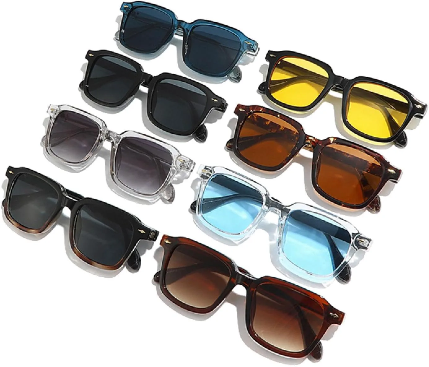 

Модные женские солнцезащитные очки в стиле ретро, ​​сине-желтые, с защитой от УФ-излучения UV400; мужские очки с заклепками и градиентом HHZZYVY, Black Amber Gray