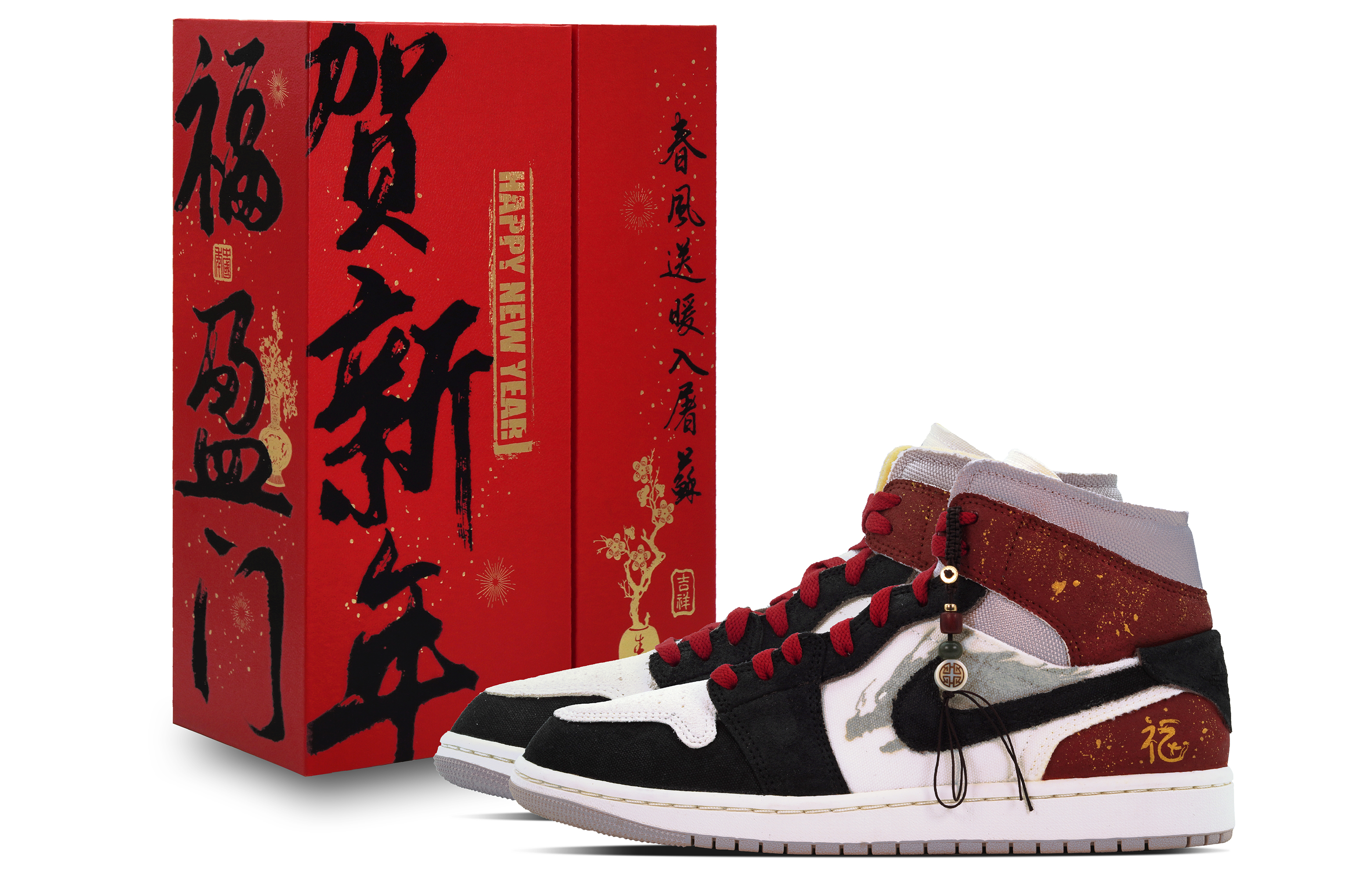 

Jordan Баскетбольные кроссовки Air 1 DEER Golden Dragon Brings Fortune Mid-Top Vintage, мужские, черно-красные