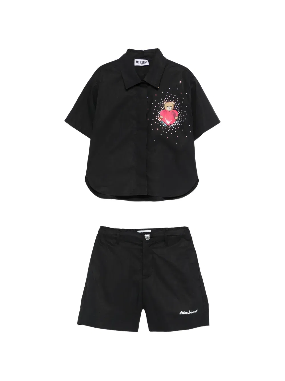 Комплект из рубашки и шорт, украшенный вышивкой Moschino Kids, черный
