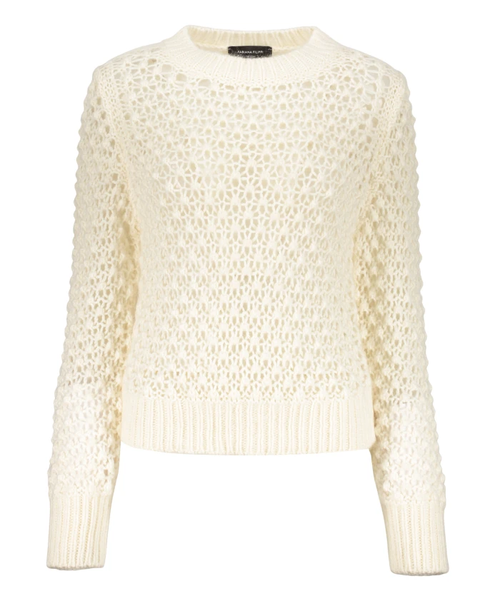 

Тонкий вязаный свитер с ажурным узором и длинными рукавами. Fabiana Filippi, бежевый